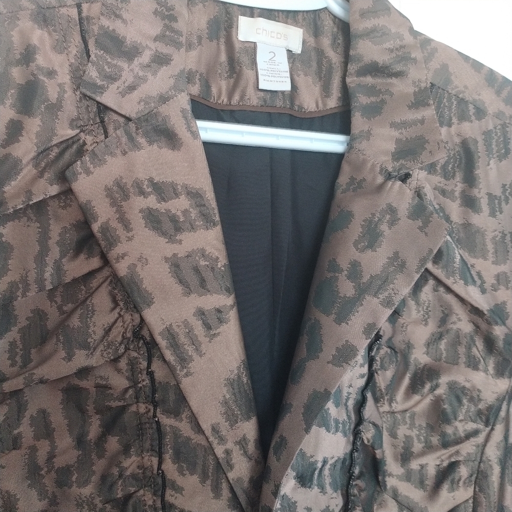 Chico's Animal Print Ruffle Front Blazer Jacket Chico's sz2 - Picture 11 of 14